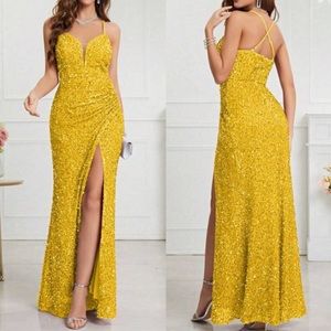 Luxe slit thigh party formal evening dress